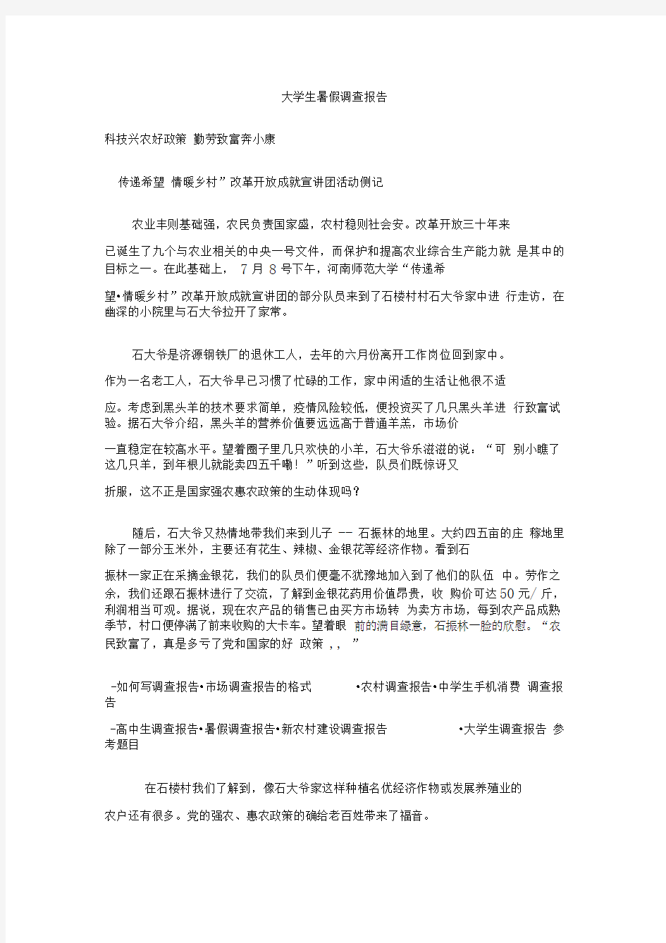 大学生暑假调查报告