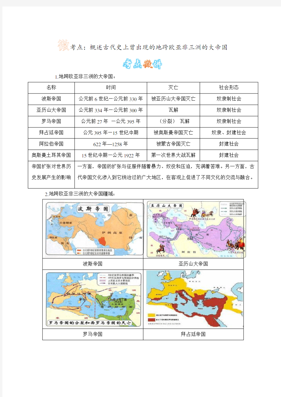 概述古代史上曾出现的地跨欧亚非三洲的大帝国