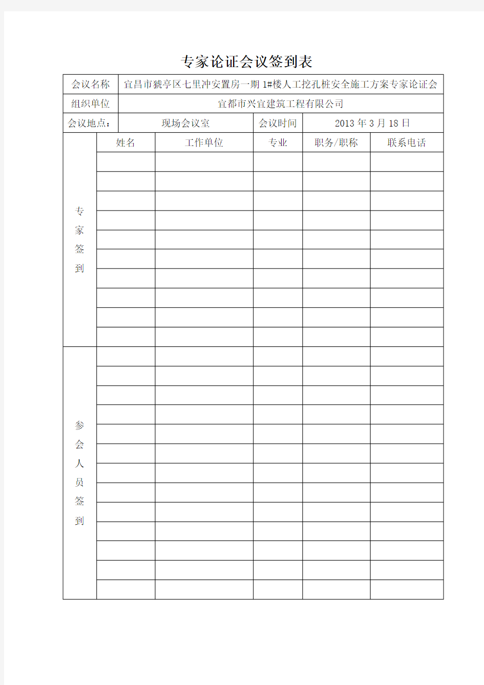 (完整版)专家论证会议签到表