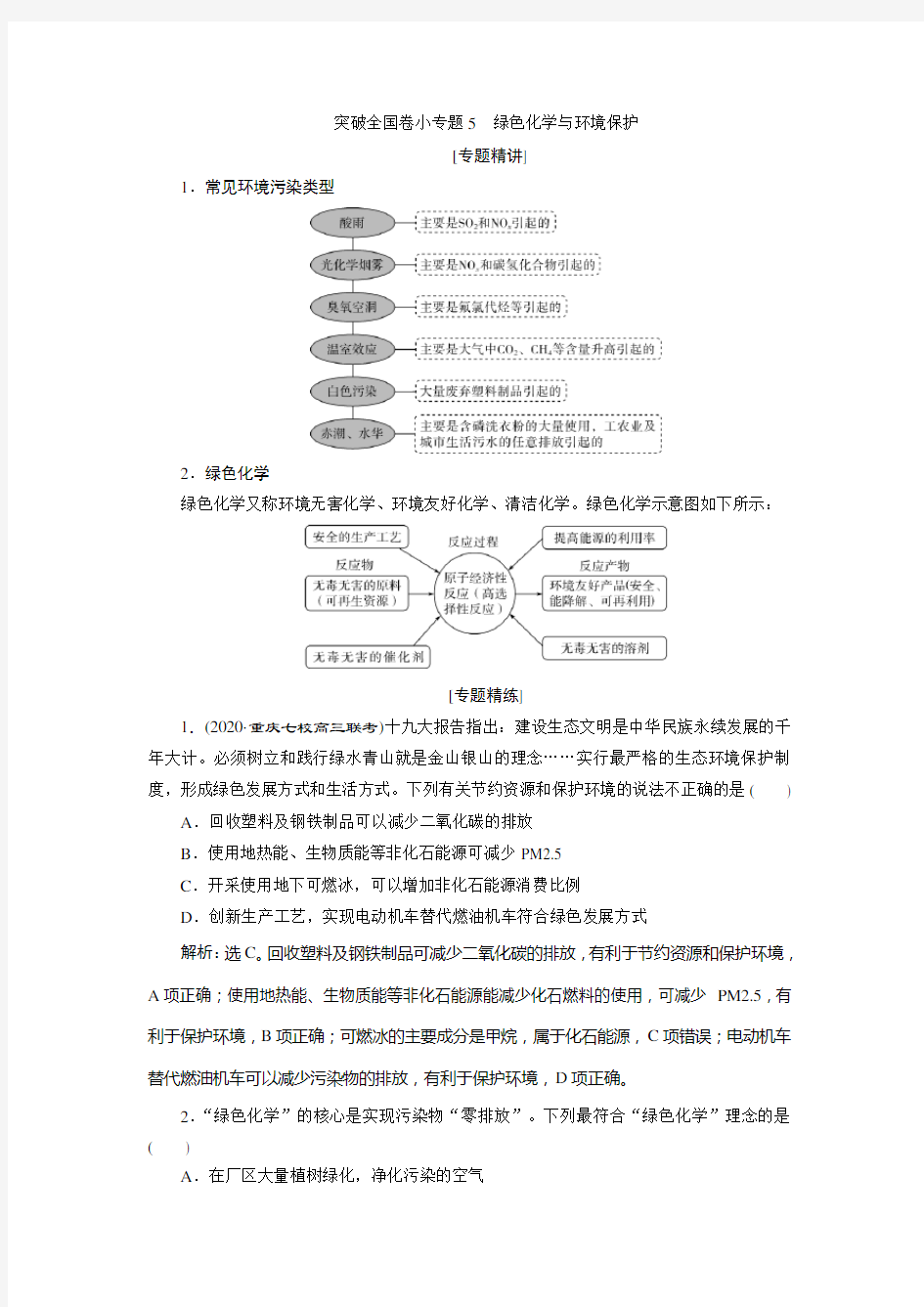 6 突破全国卷小专题5 绿色化学与环境保护