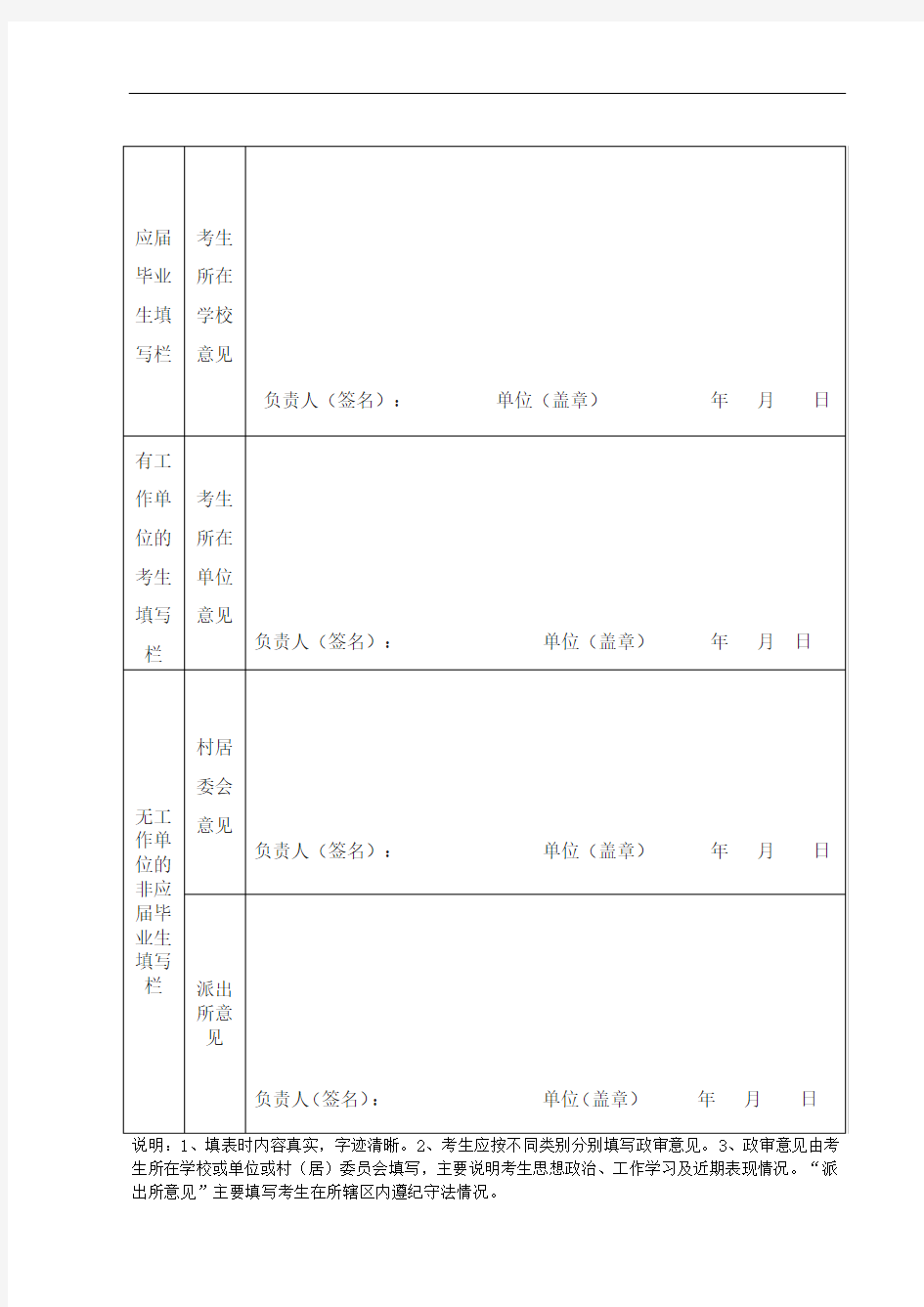 青海省事业单位公开招聘工作人员政审表