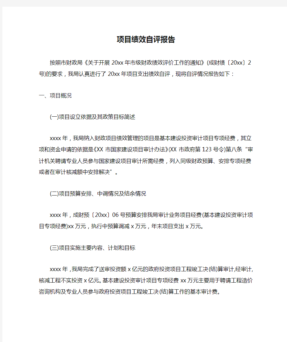 项目绩效自评报告