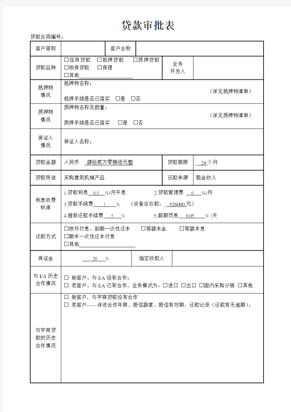 贷款审批表范文