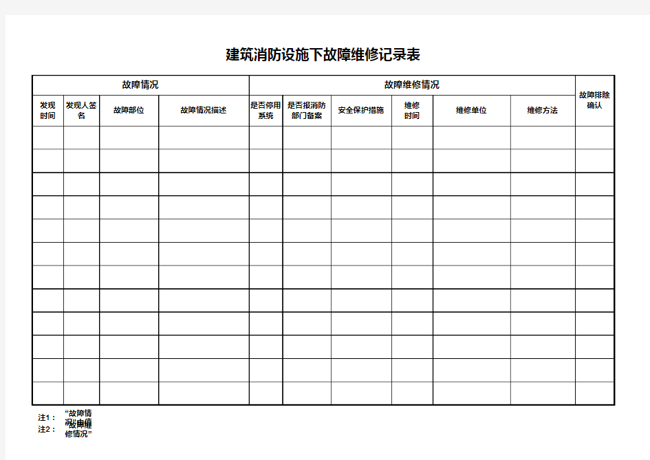 消防设施故障维修记录表