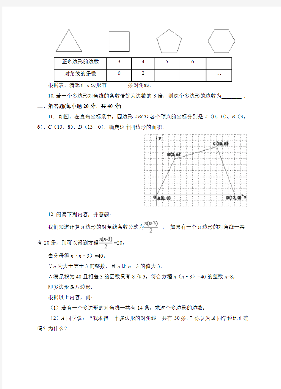 初中数学人教版八年级上册《1131多边形》课后练习