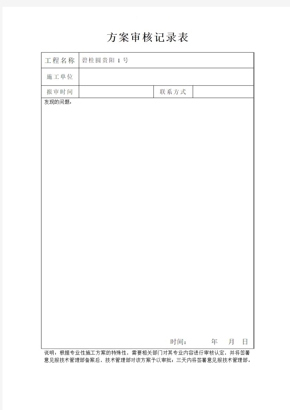 方案审核记录表