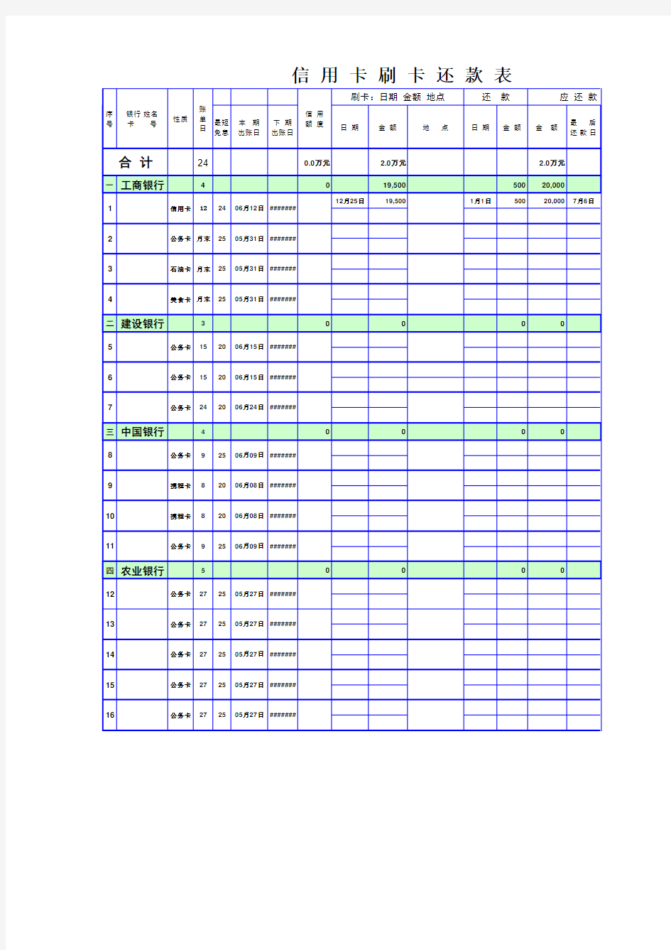 信用卡管理表(最好用)