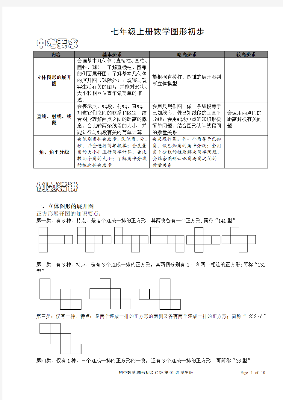 七年级上册数学图形初步习题