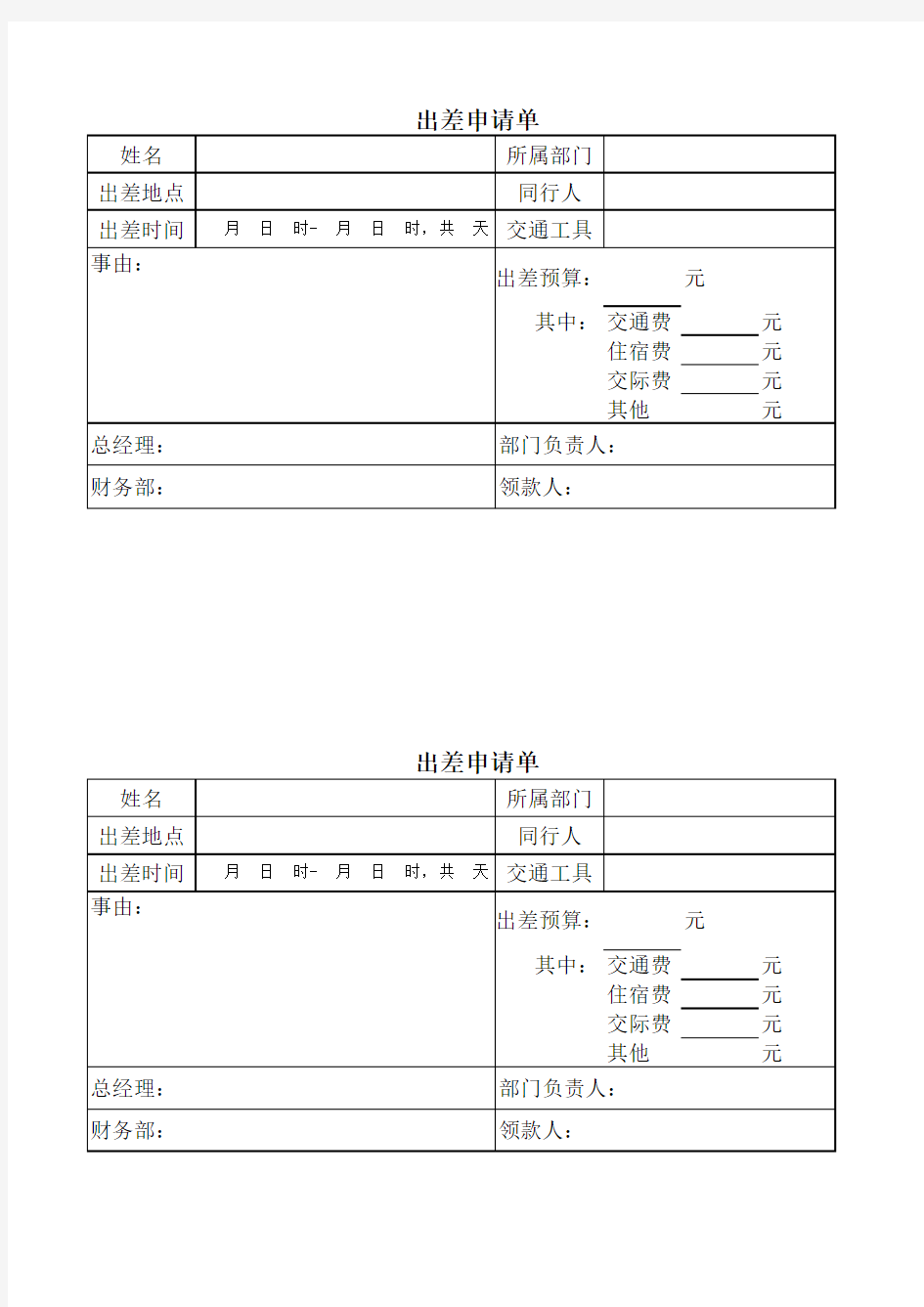 各类财务报销单