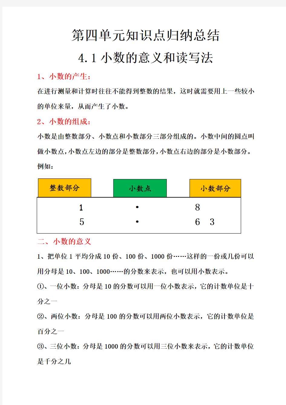 人教版四年级数学下册第四单元知识点归纳总结