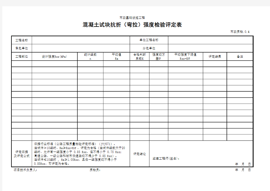 (市政质检.0.4)混凝土试块抗折(弯拉)强度检验评定表