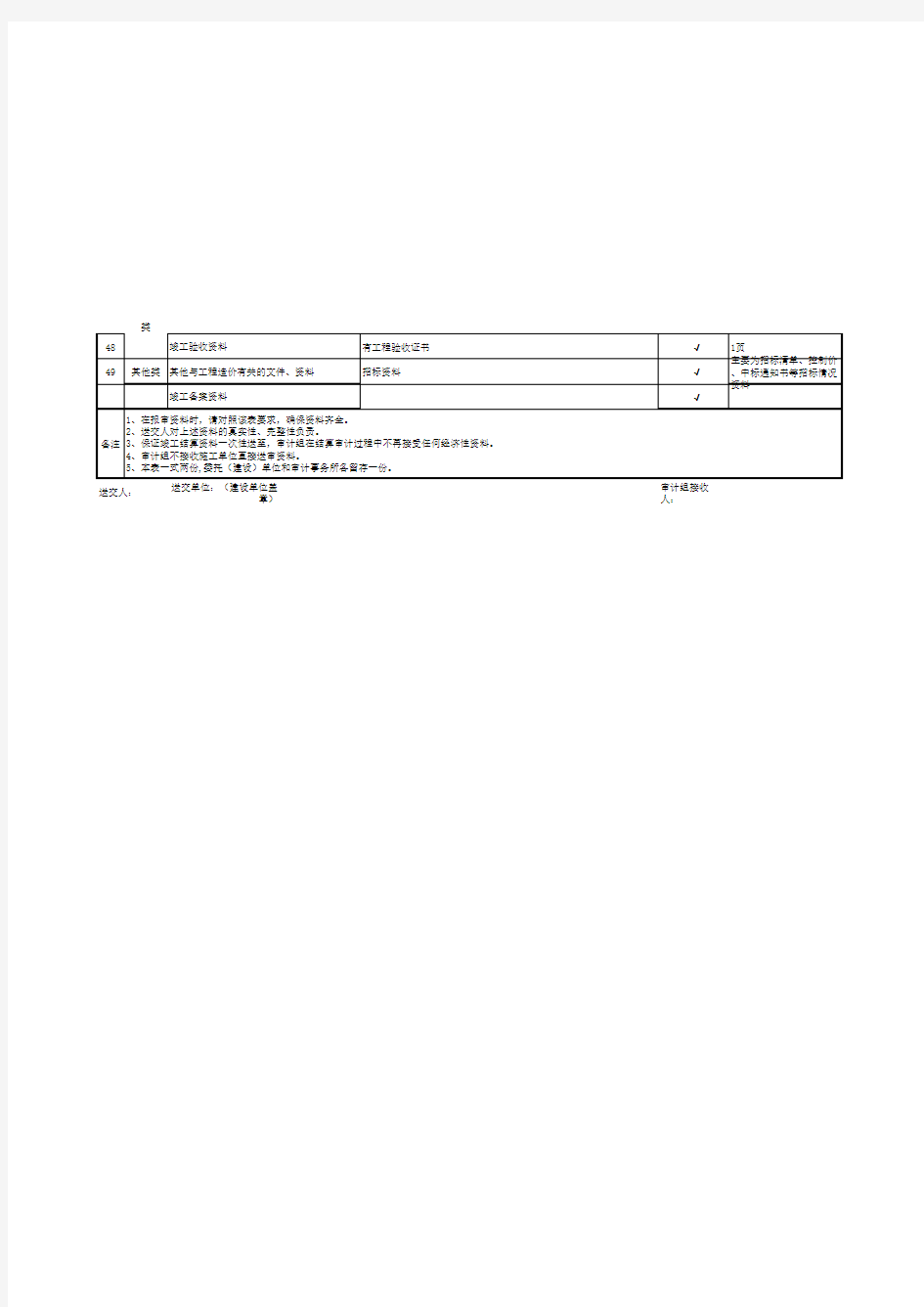 工程结算交接资料登记表