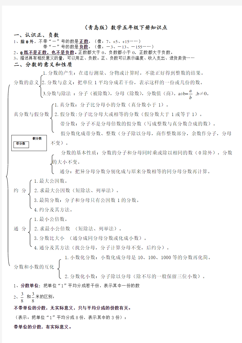 青岛版数学五年级下册知识点