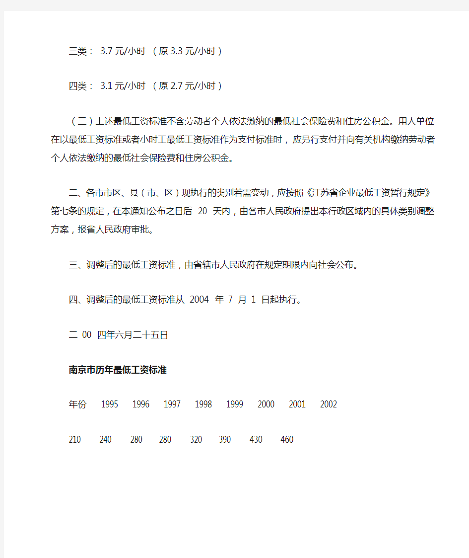 江苏劳动厅 关于调整江苏省企业最低工资标准的通知2004