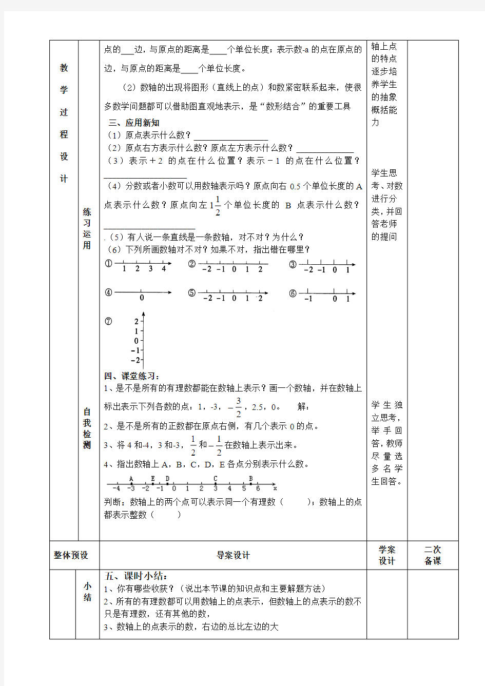 七年级数学上册 1.2.2数轴教案 (新版)新人教版