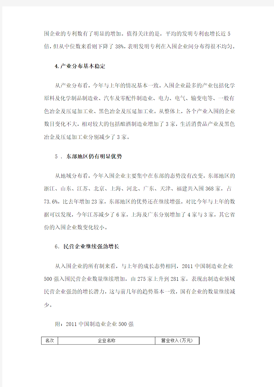 2011中国制造业企业500强全名单
