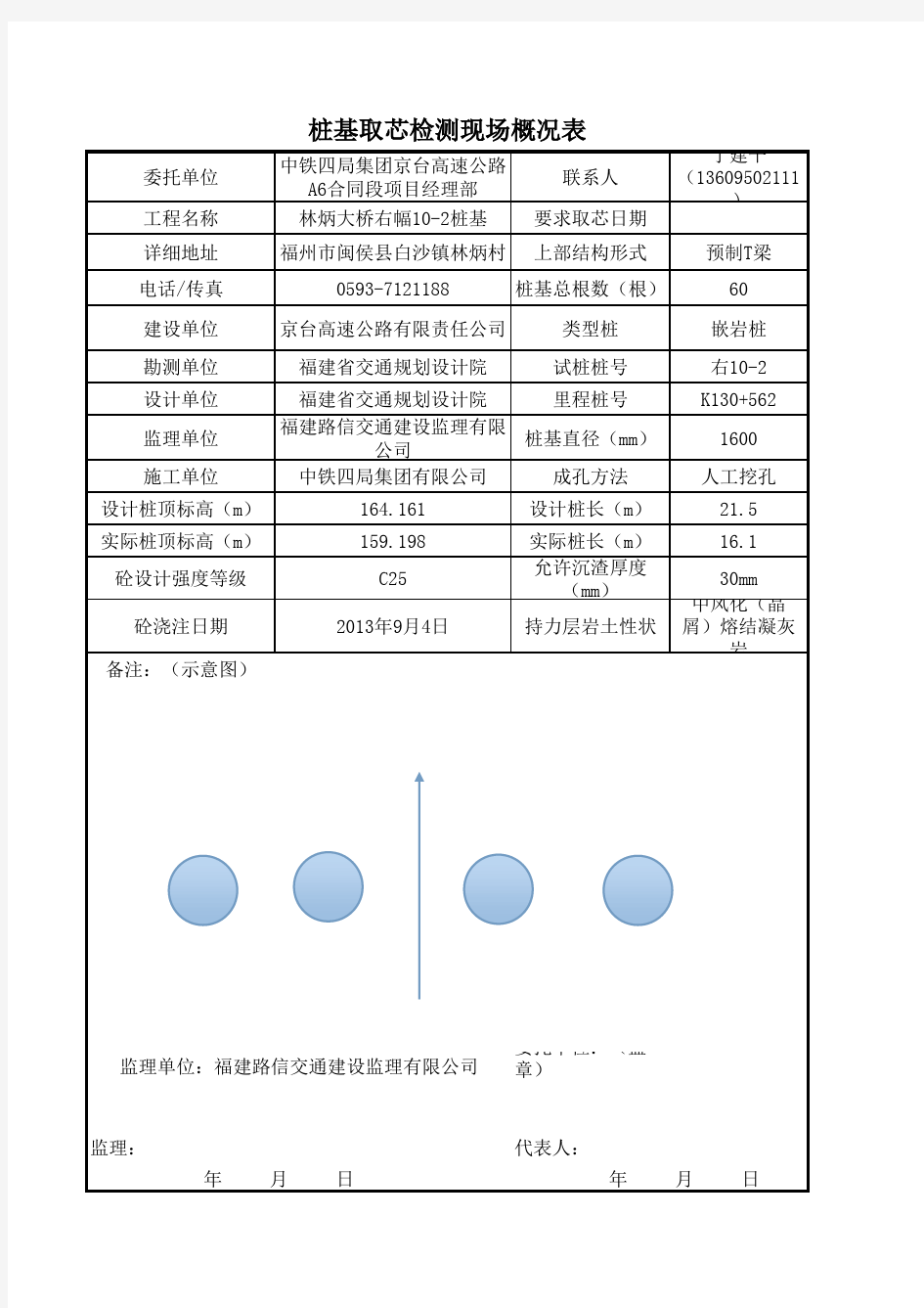 桩基取芯检测概况表