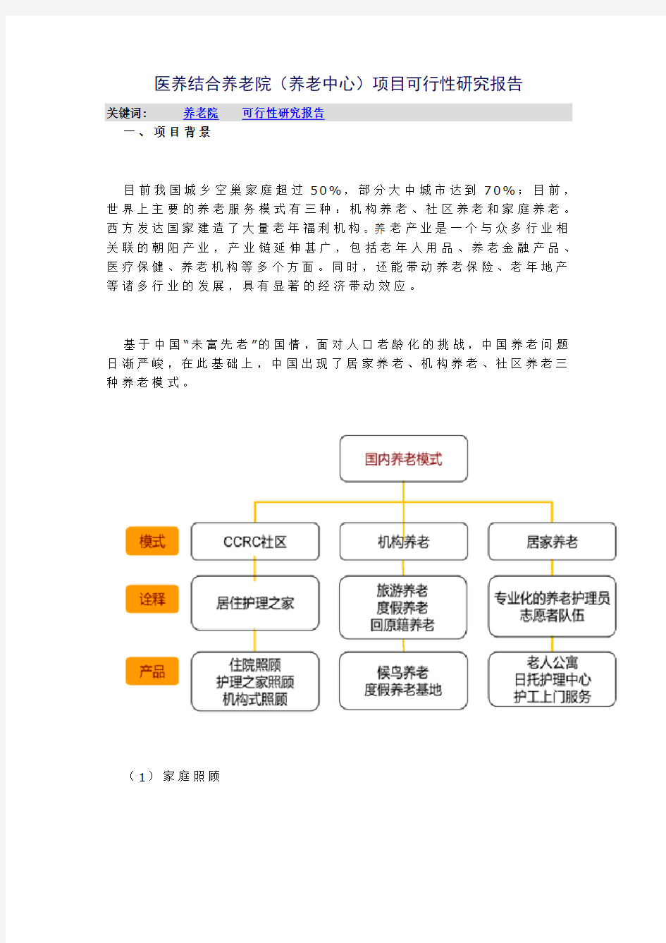 医养结合养老院(养老中心)项目可行性研究报告