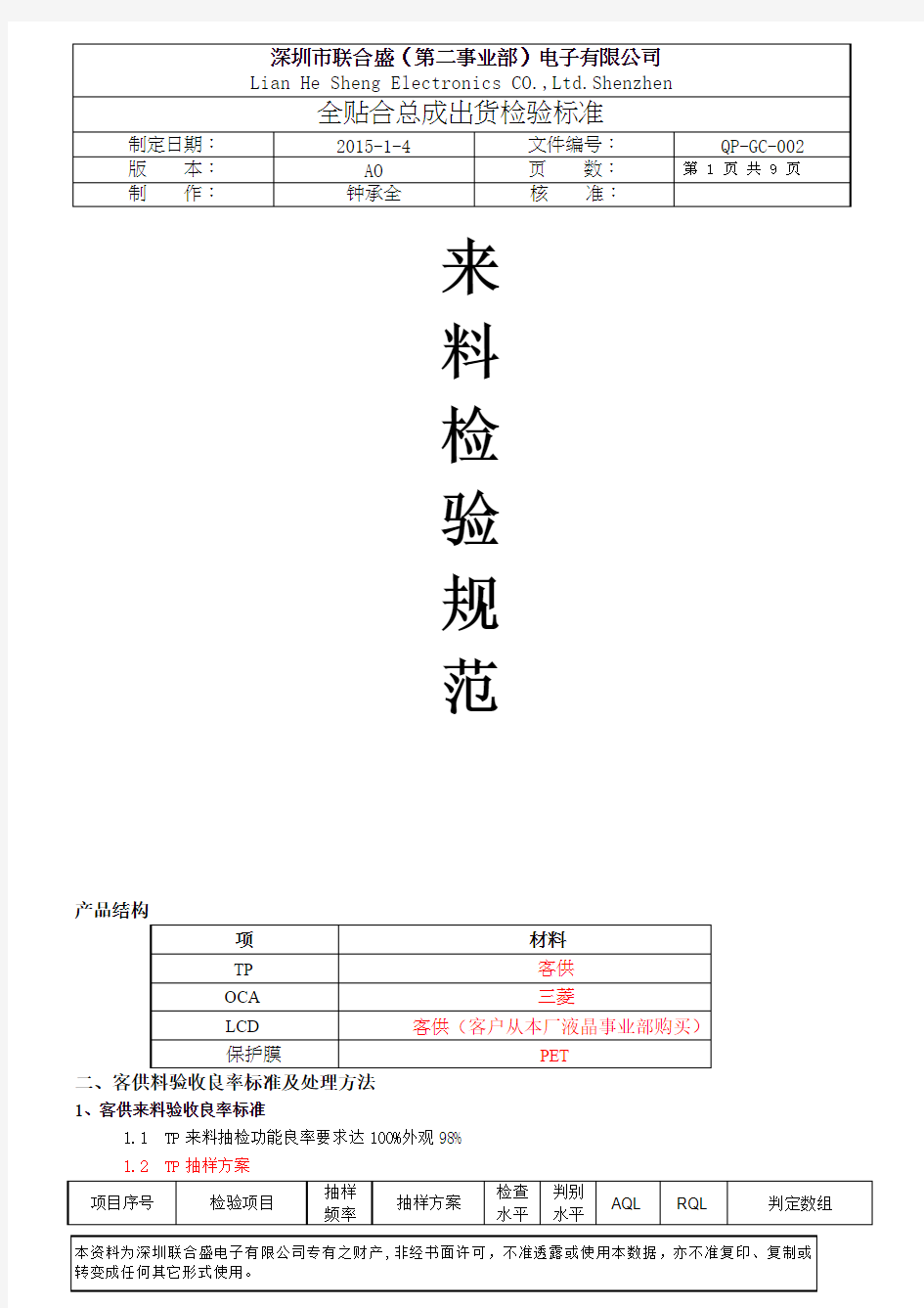 来料检验规范