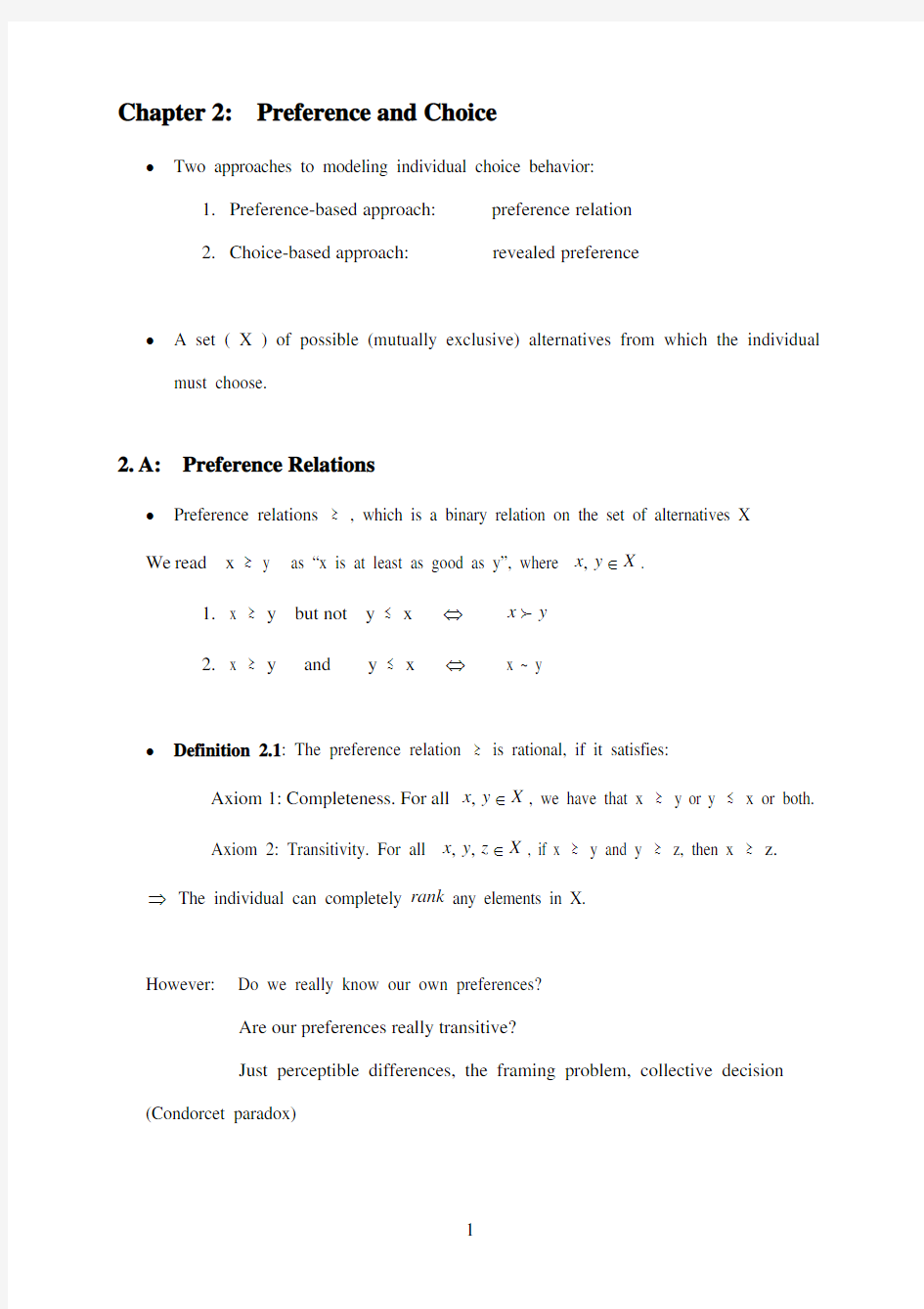 Chapter 2Preference and Choice(高级微观经济学-上海财经大学,沈凌)