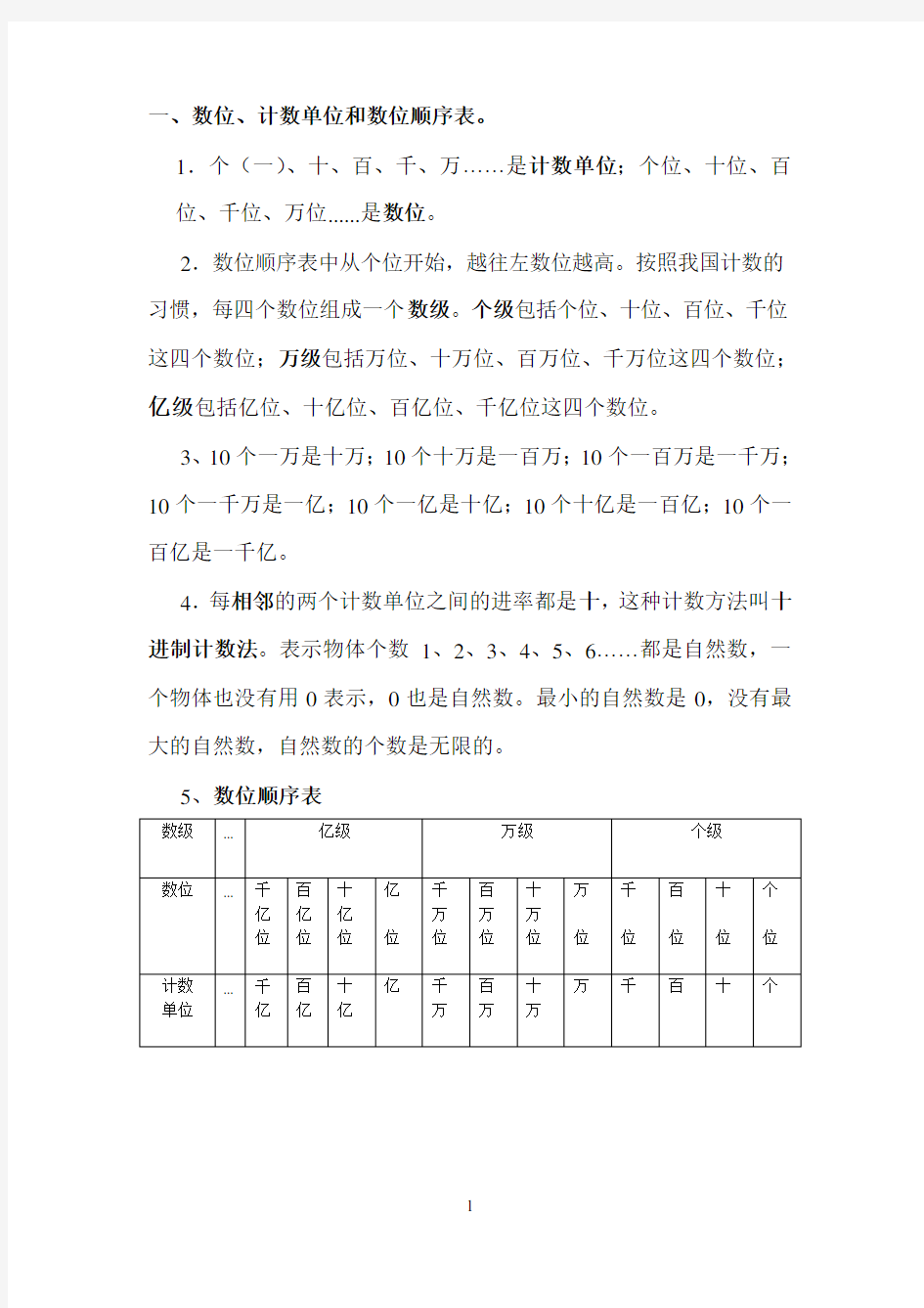 1.1数位、计数单位和数位顺序表