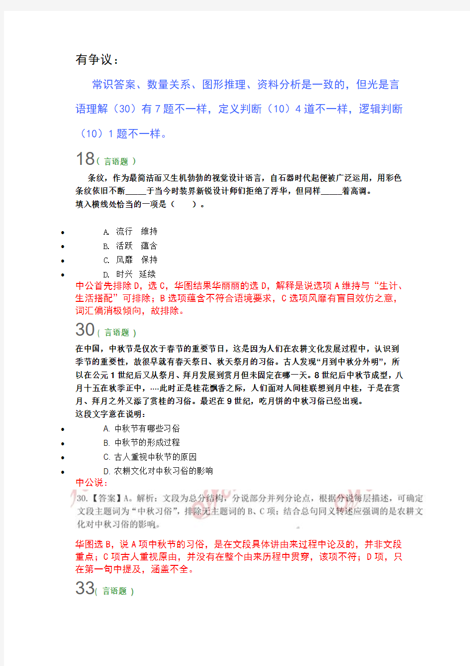 2014年9.27公考行测答案中公华图有争议的几题