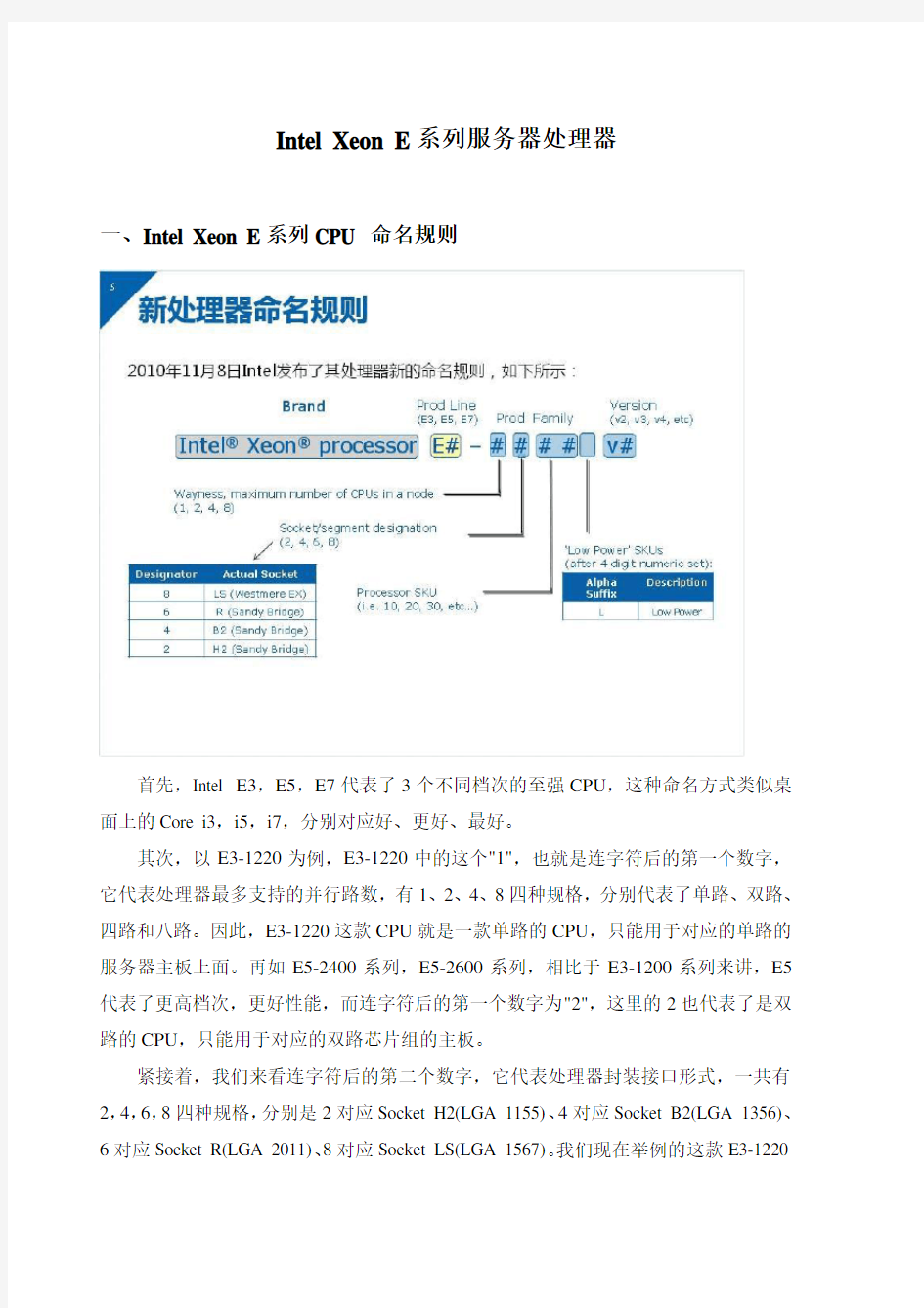 Intel 至强E系列CPU参数