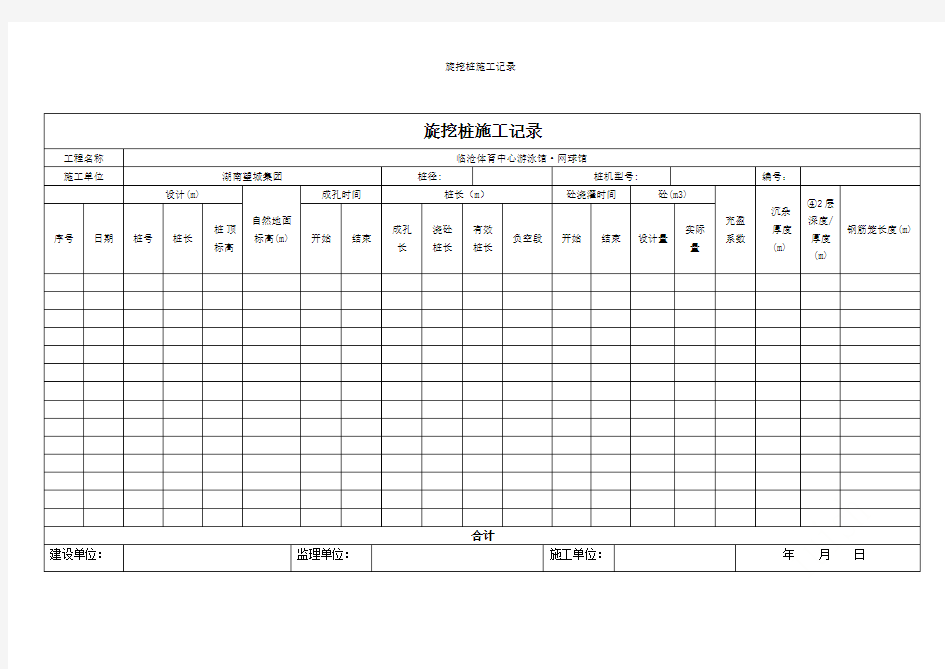 旋挖桩施工记录