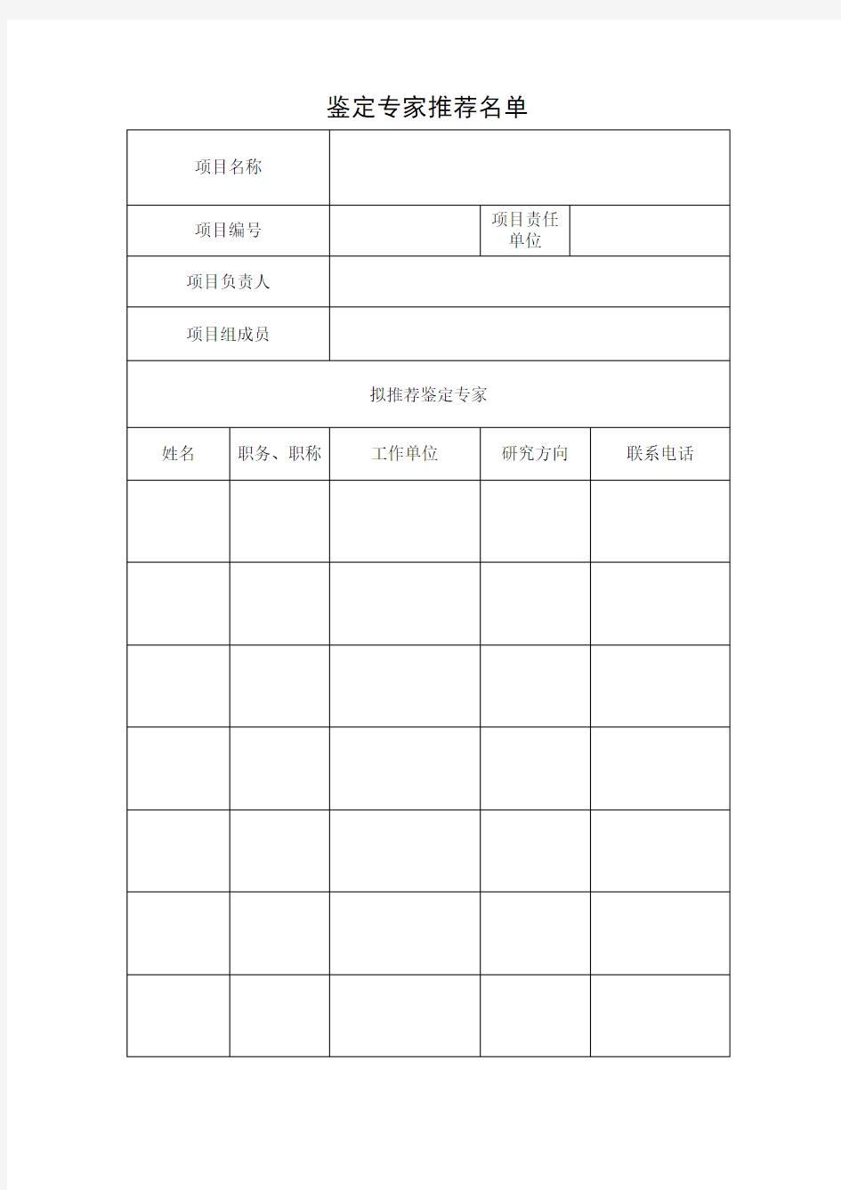 鉴定专家推荐名单(模板)