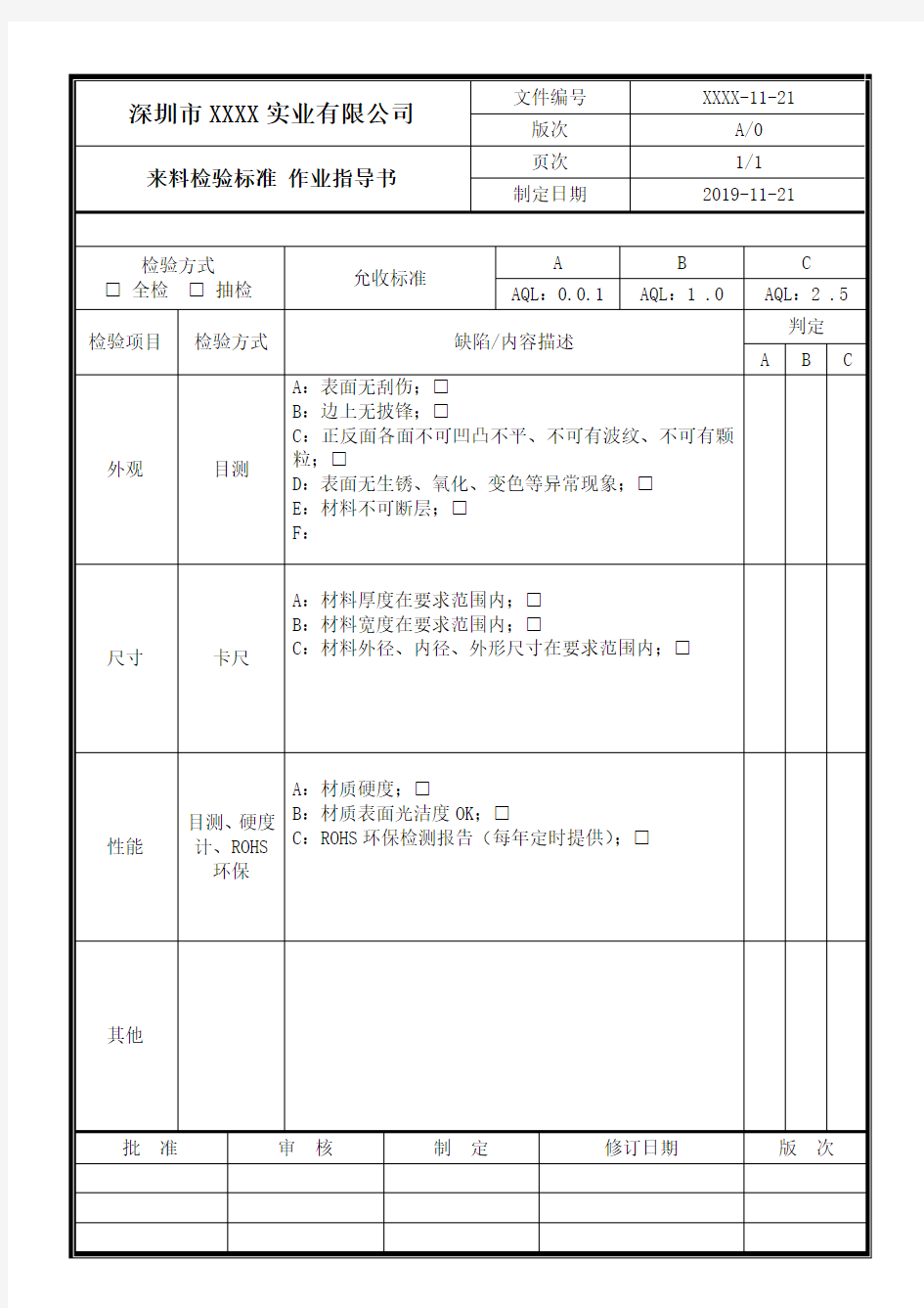 来料检验作业指导书范本