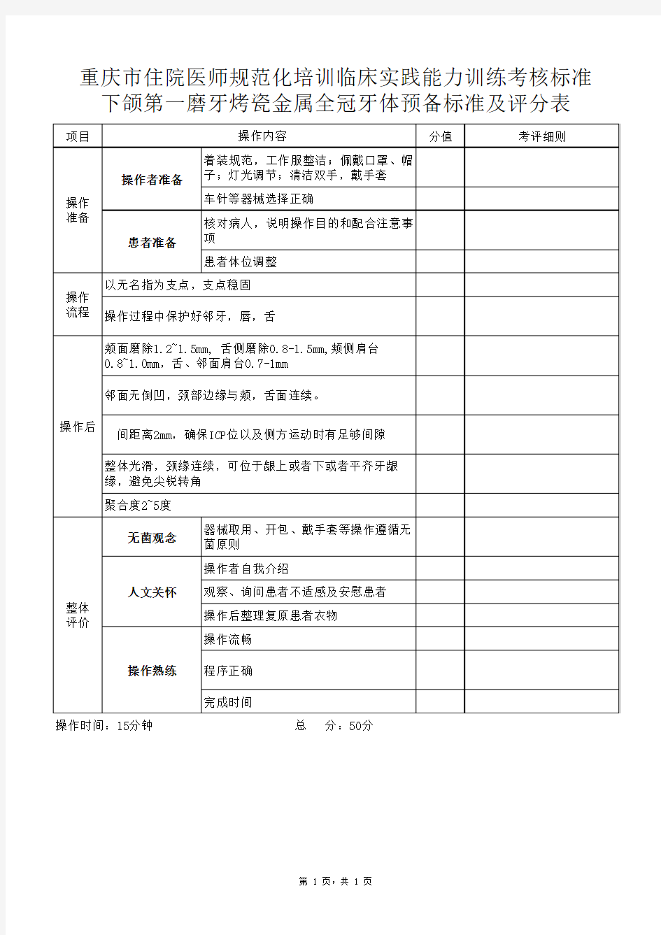 下颌第一磨牙烤瓷金属全冠牙体预备