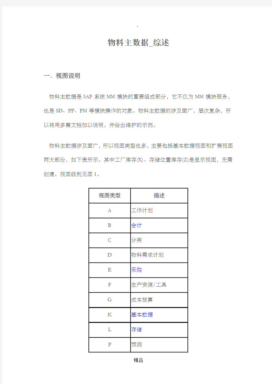 SAP物料主数据全面解释