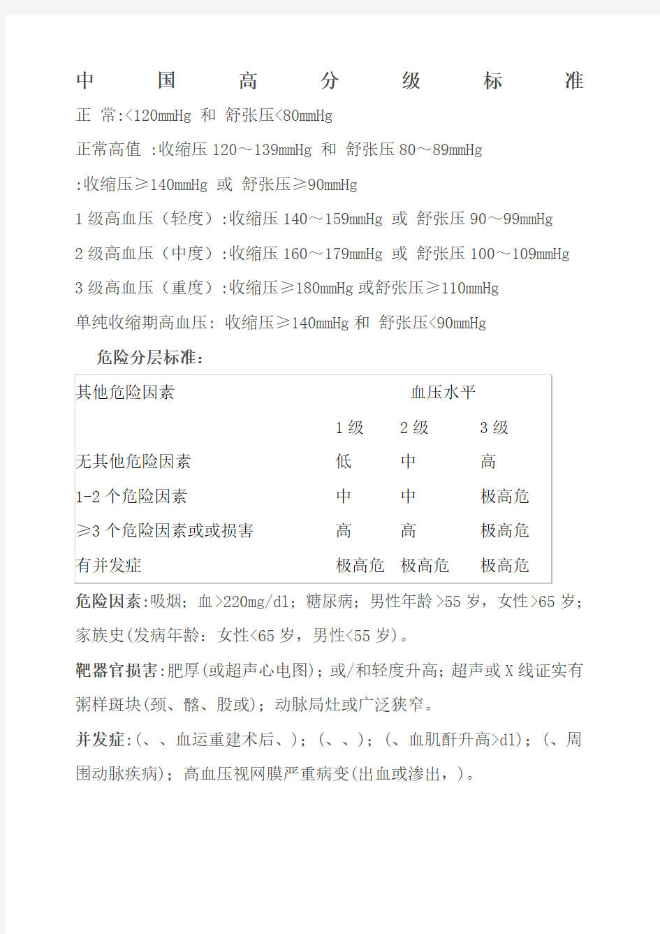 中国高血压分级标准