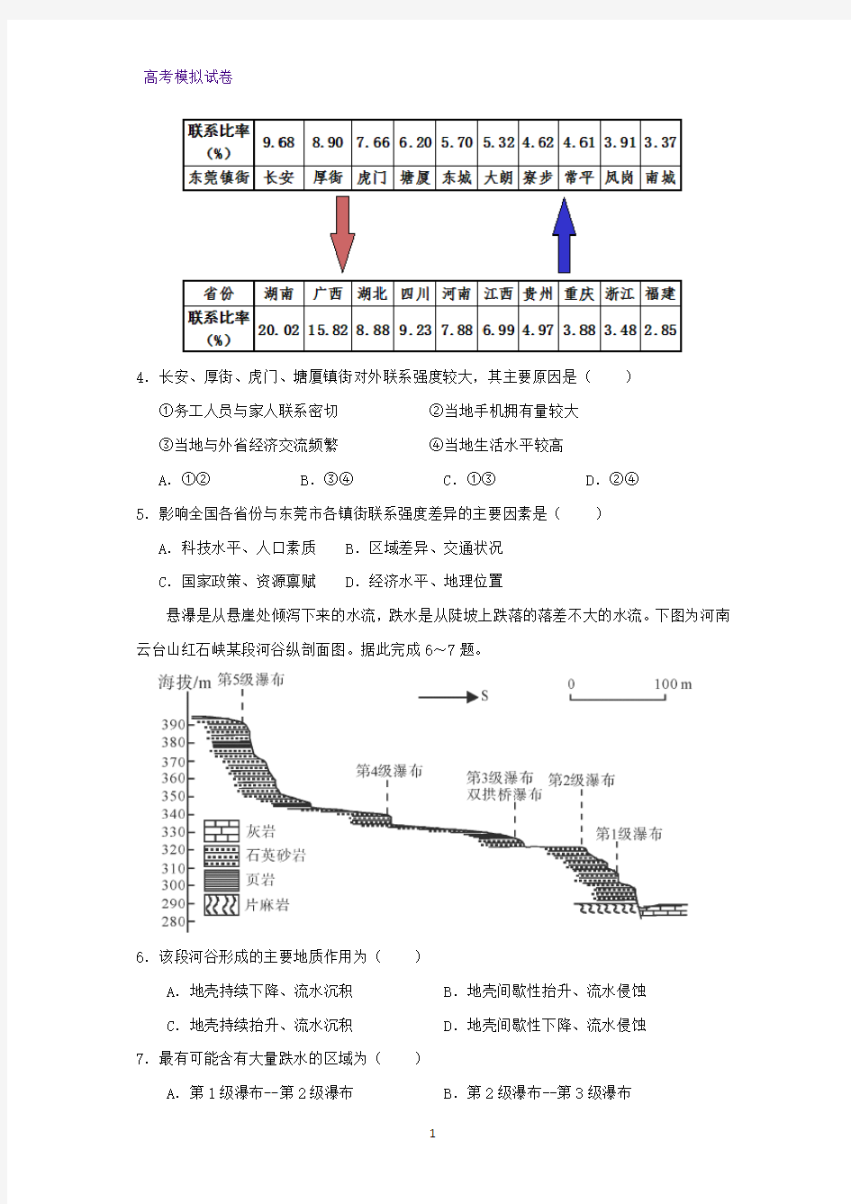 2020年高考文综模拟预测卷地理试题(三)地理试题(全国1卷)