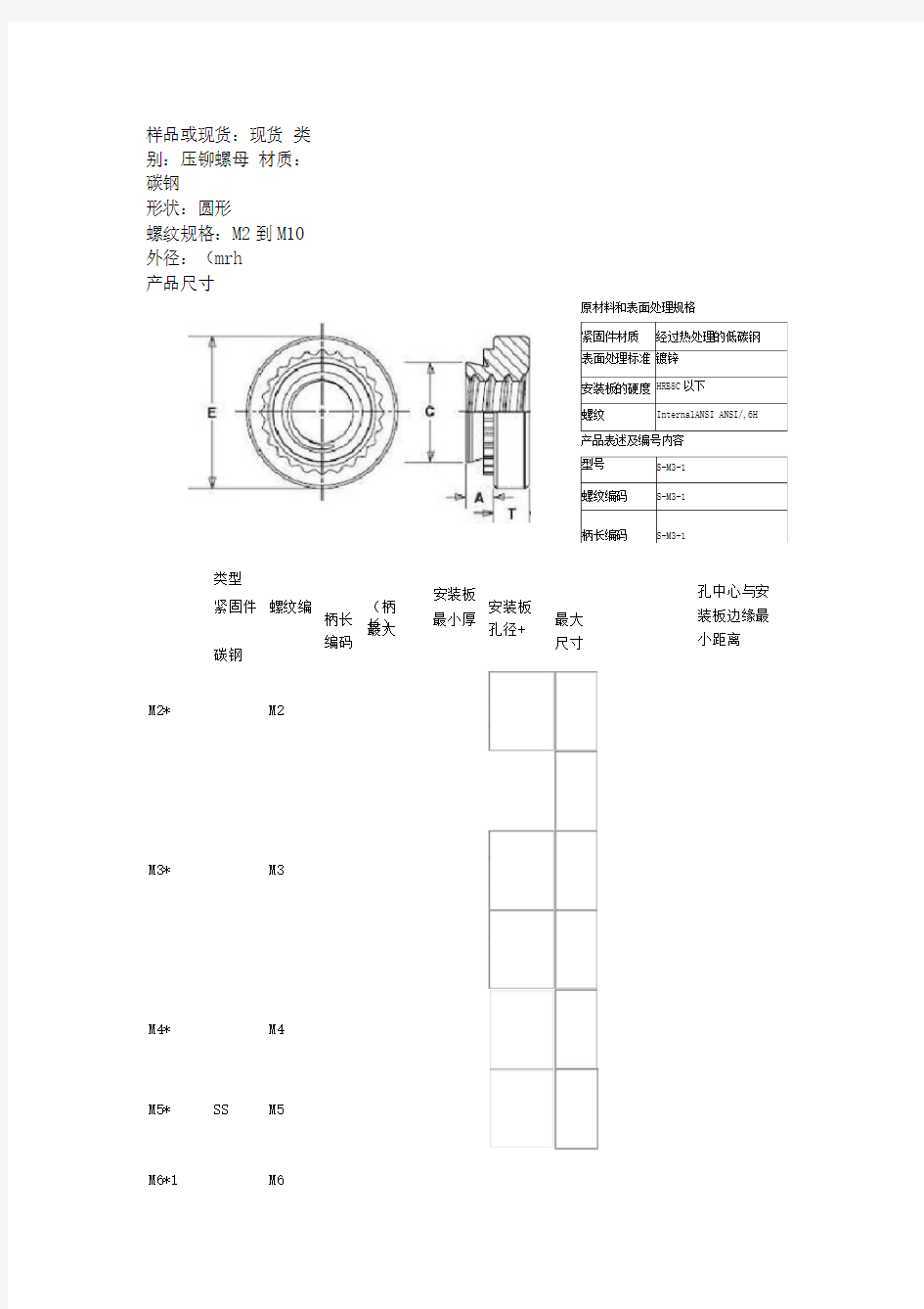 压铆螺母规格尺寸表