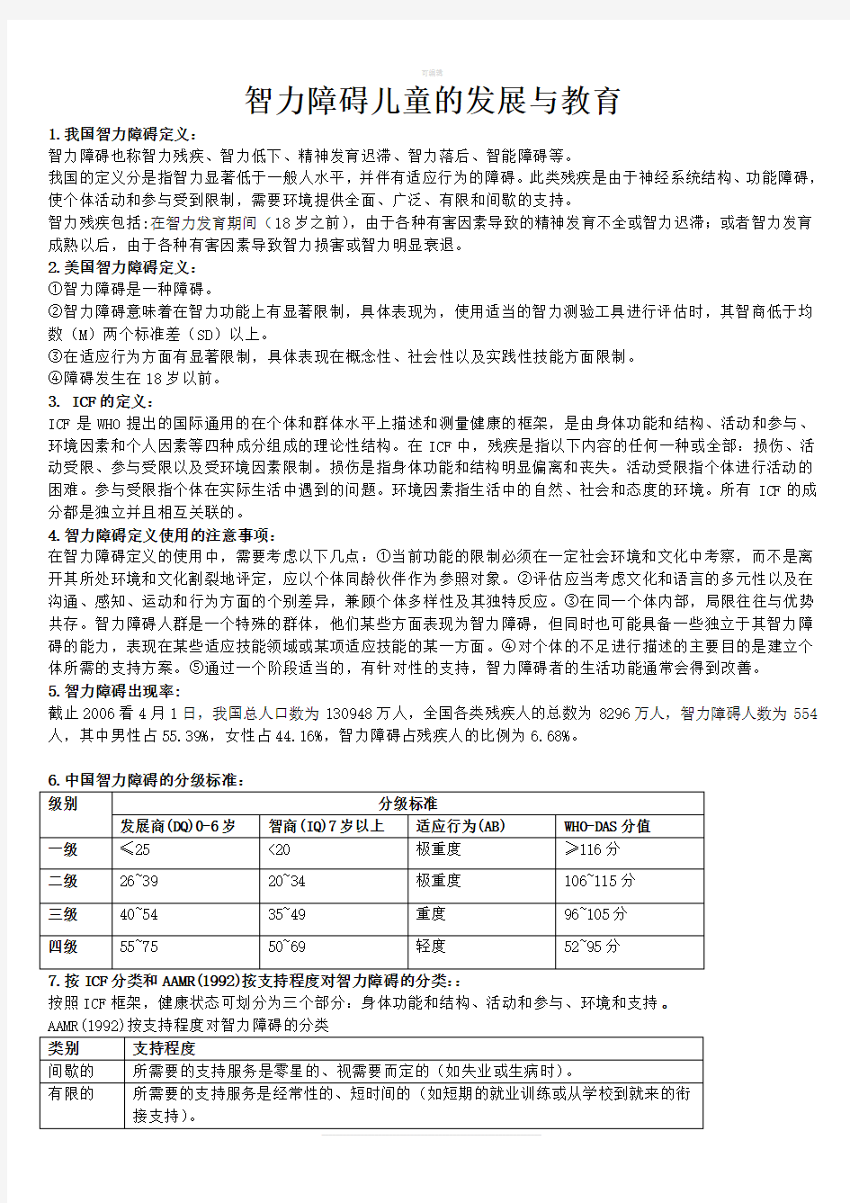 智力障碍儿童的发展与教育