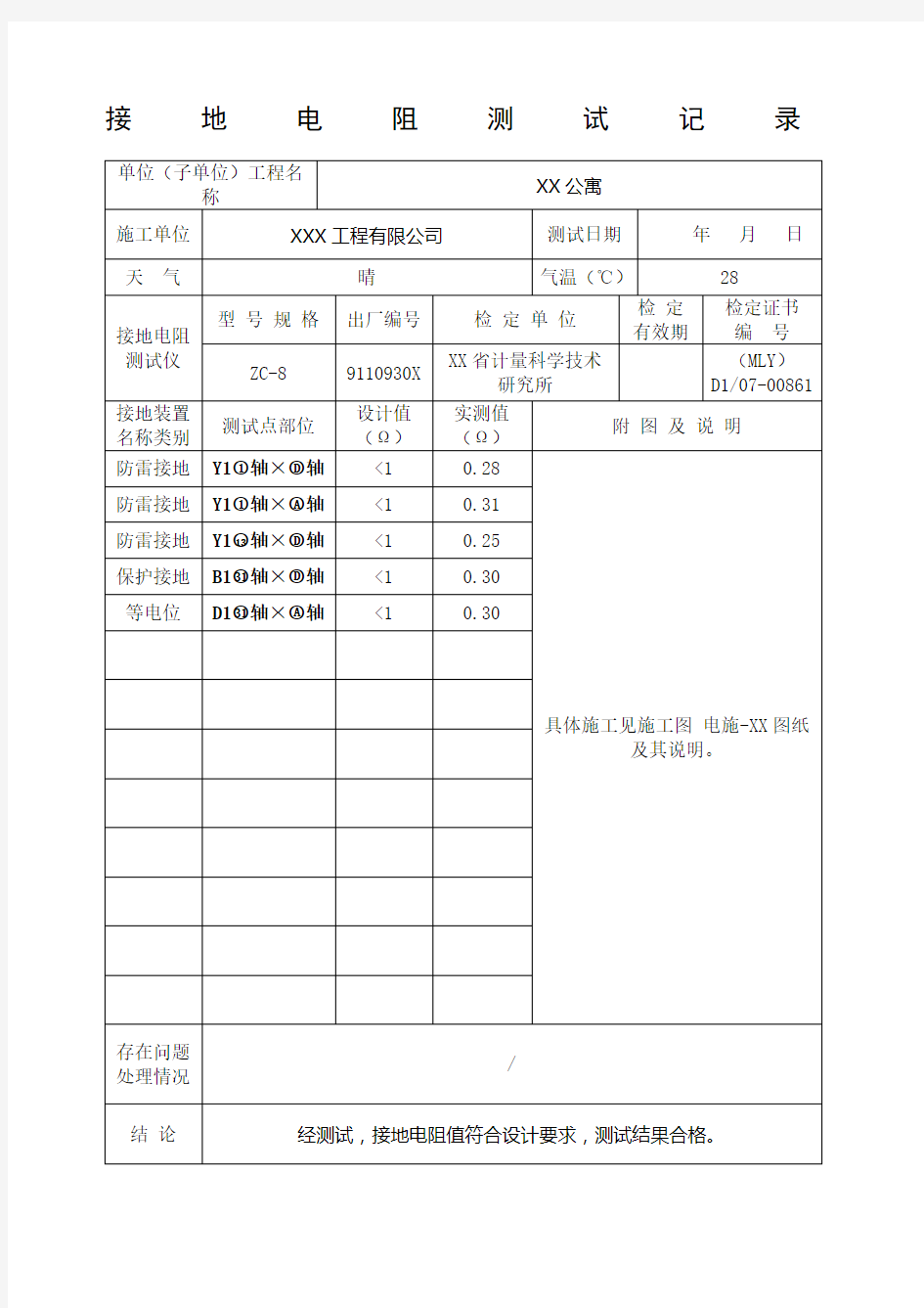 接地电阻测试记录填写范本