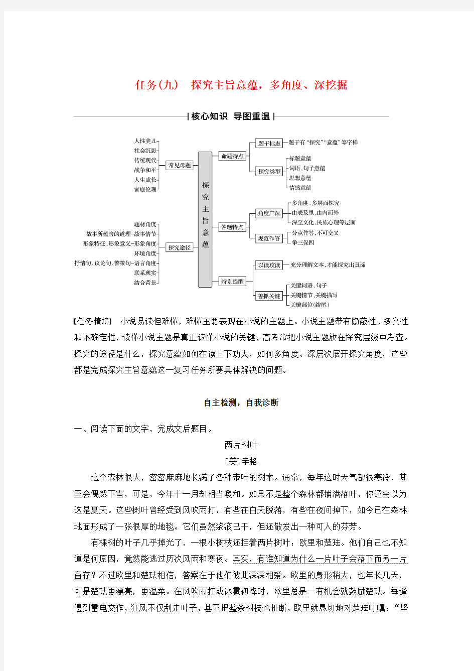 (江苏专版)2020高考语文小说文本阅读任务(九)探究主旨意蕴,多角度、深挖掘教案