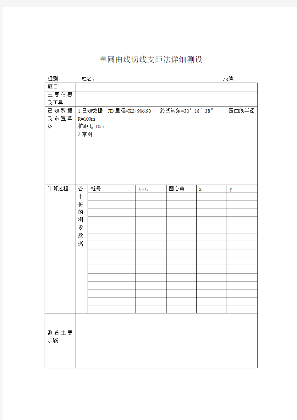 单圆曲线切线支距法详细测设