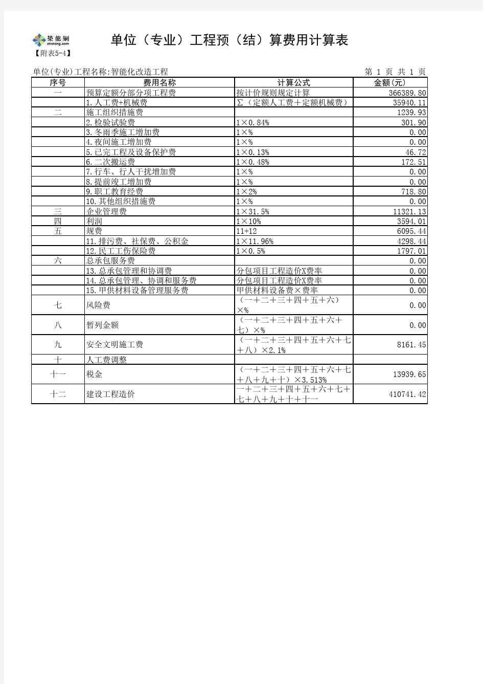 综合楼改造工程预算书