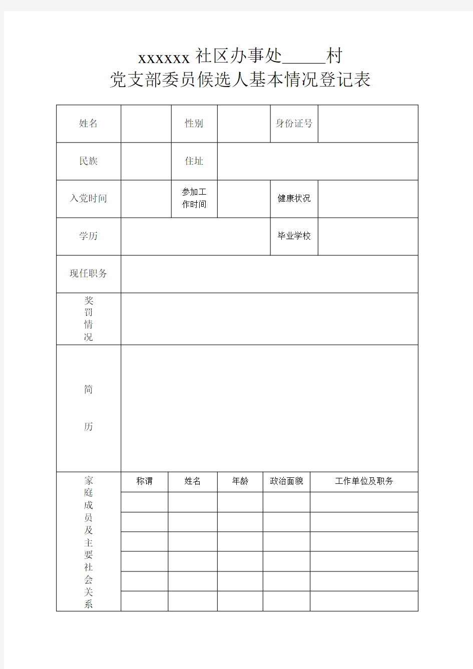 支委候选人情况登记表