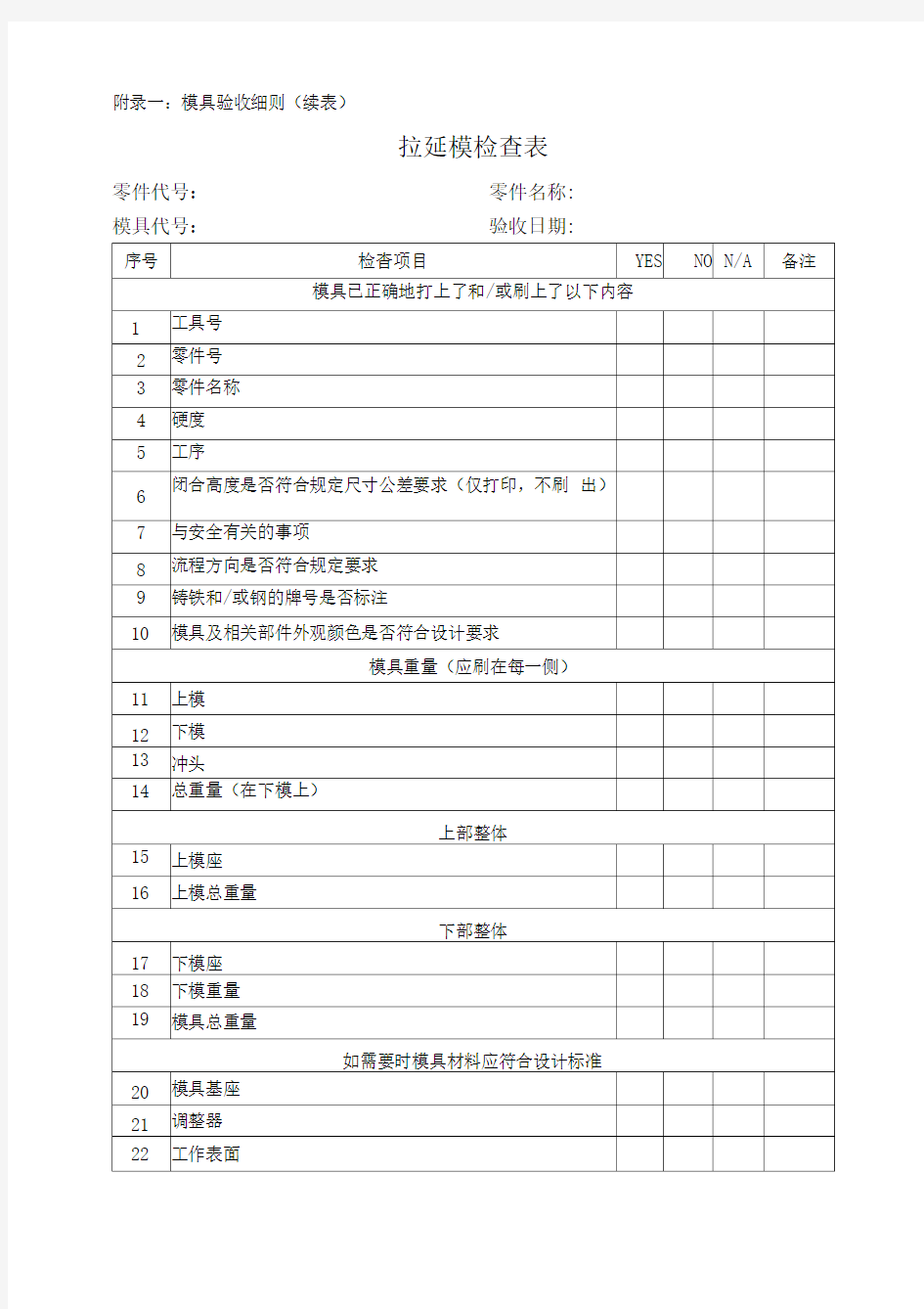 模具验收总检查表