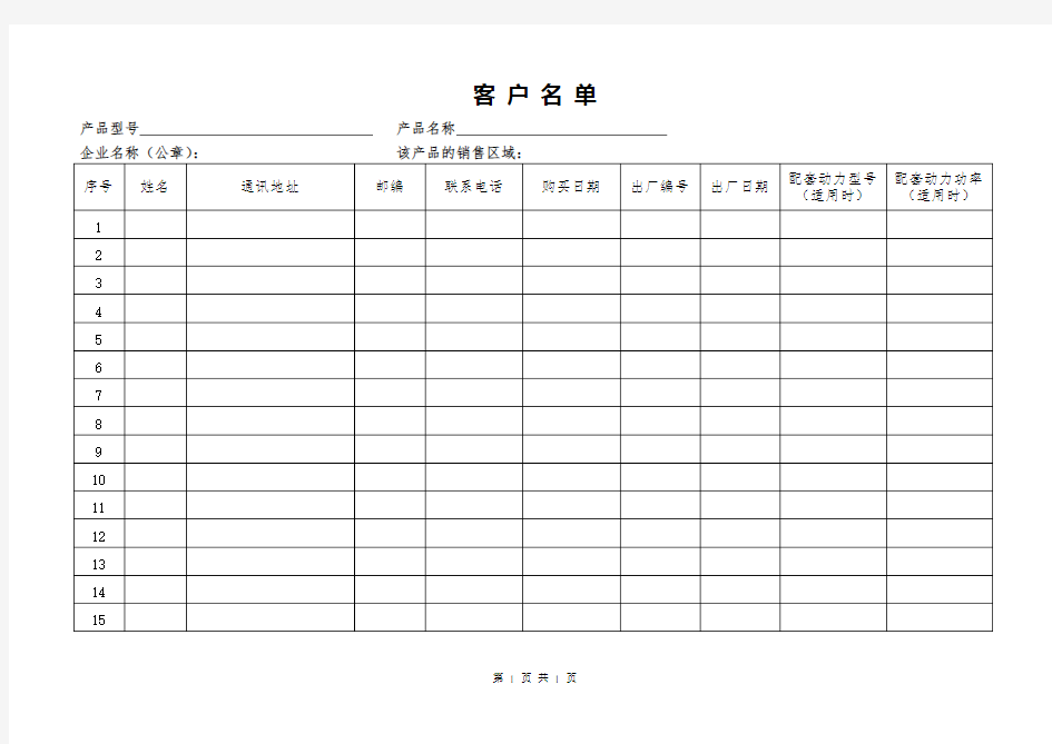 客户名单(格式)