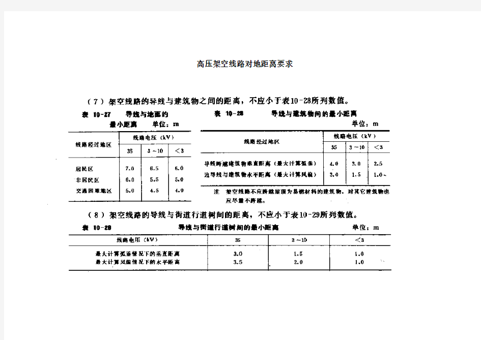 高压架空电缆对地安全距离(摘录整理)