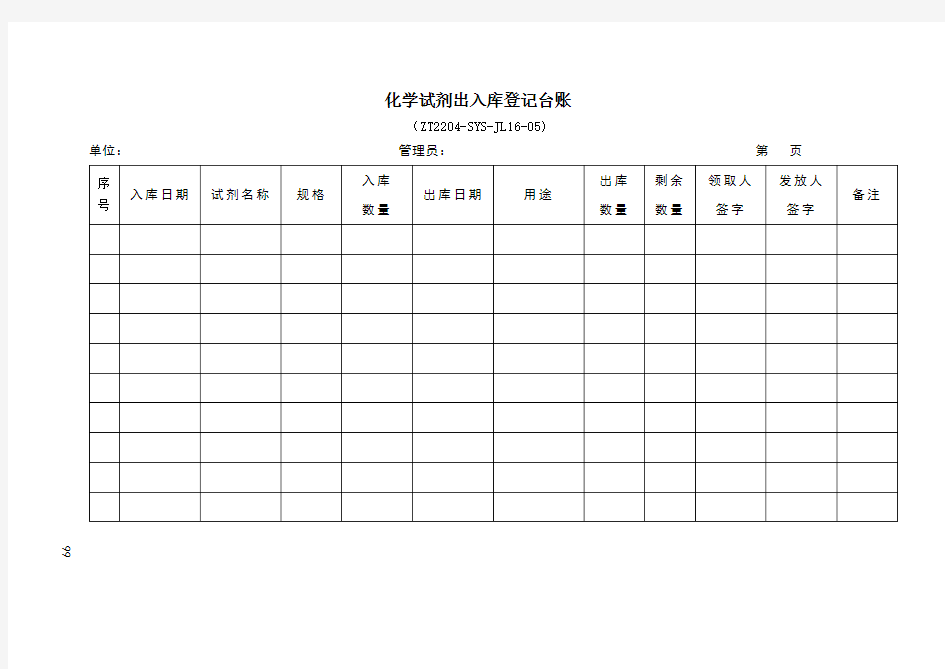 化学试剂出入库登记台账