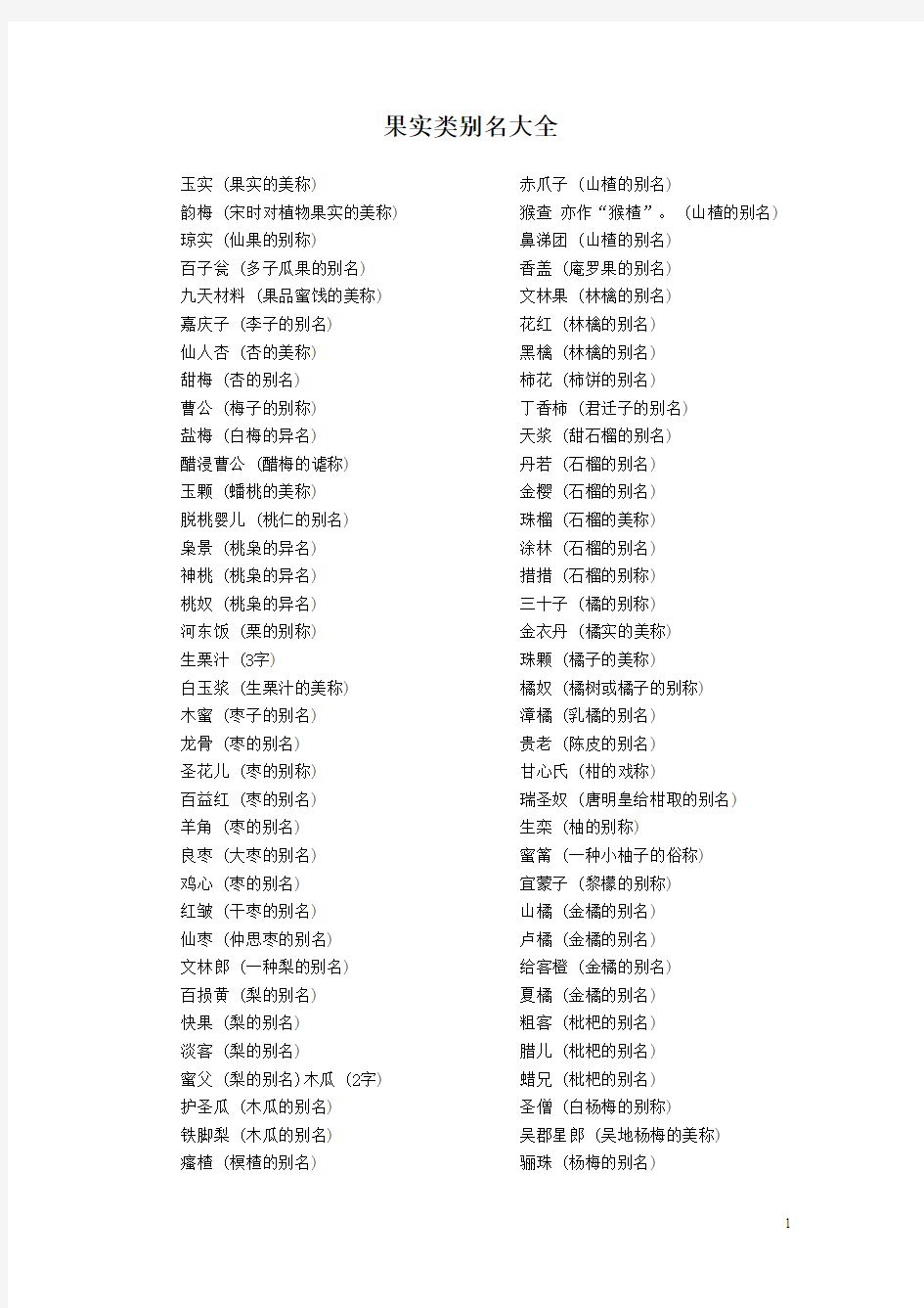 别称收集(11)——果实类