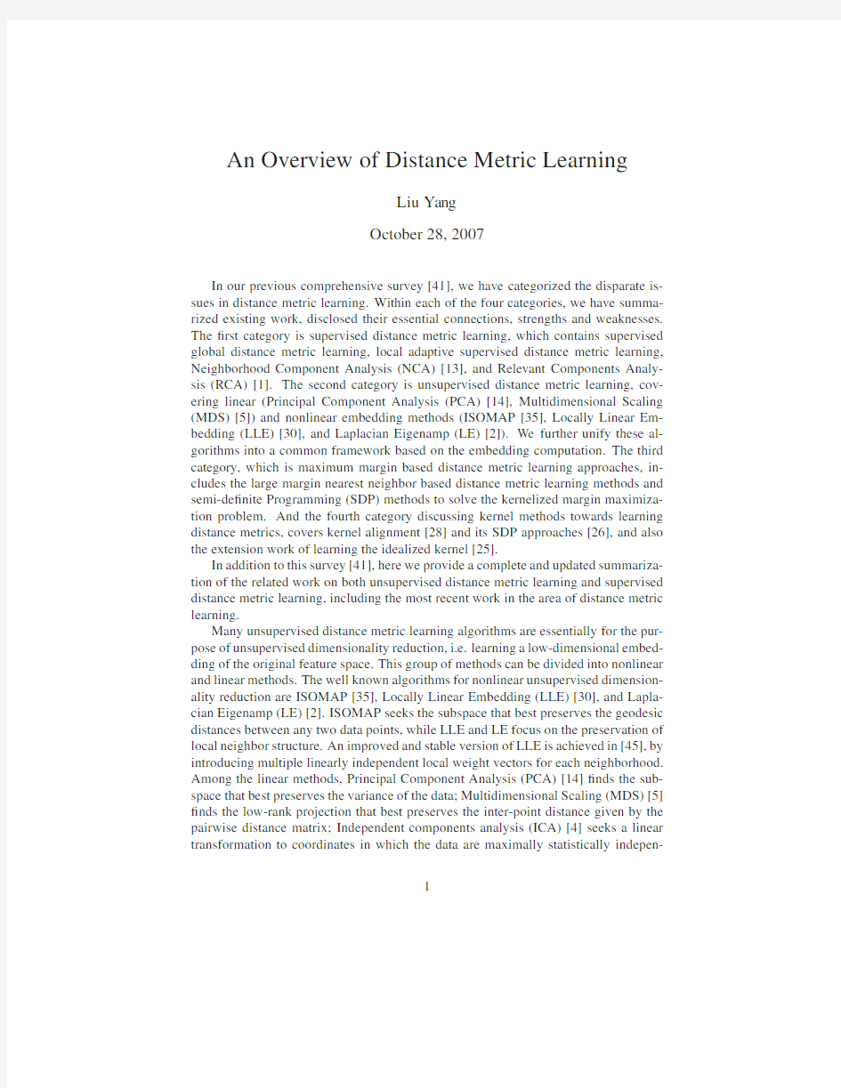 An Overview of Distance Metric Learning