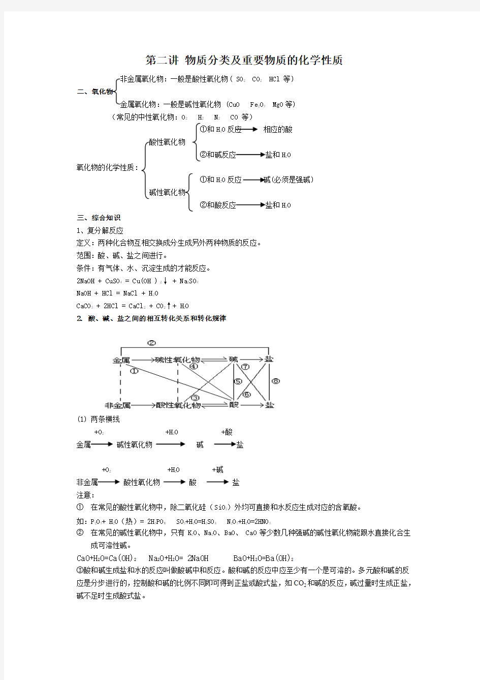 物质分类及重要物质的化学性质