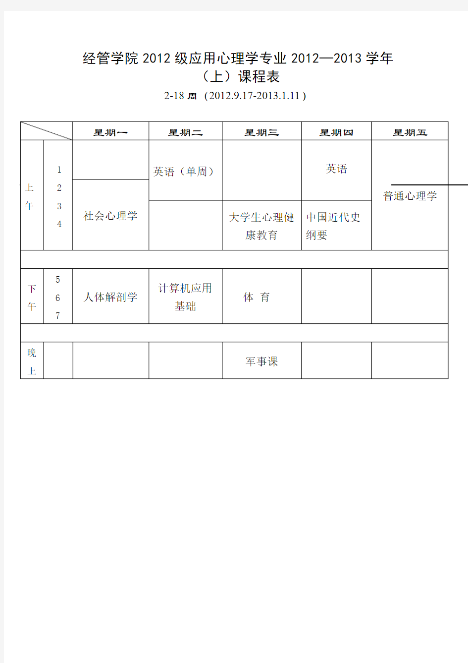 应用心理专业课程表