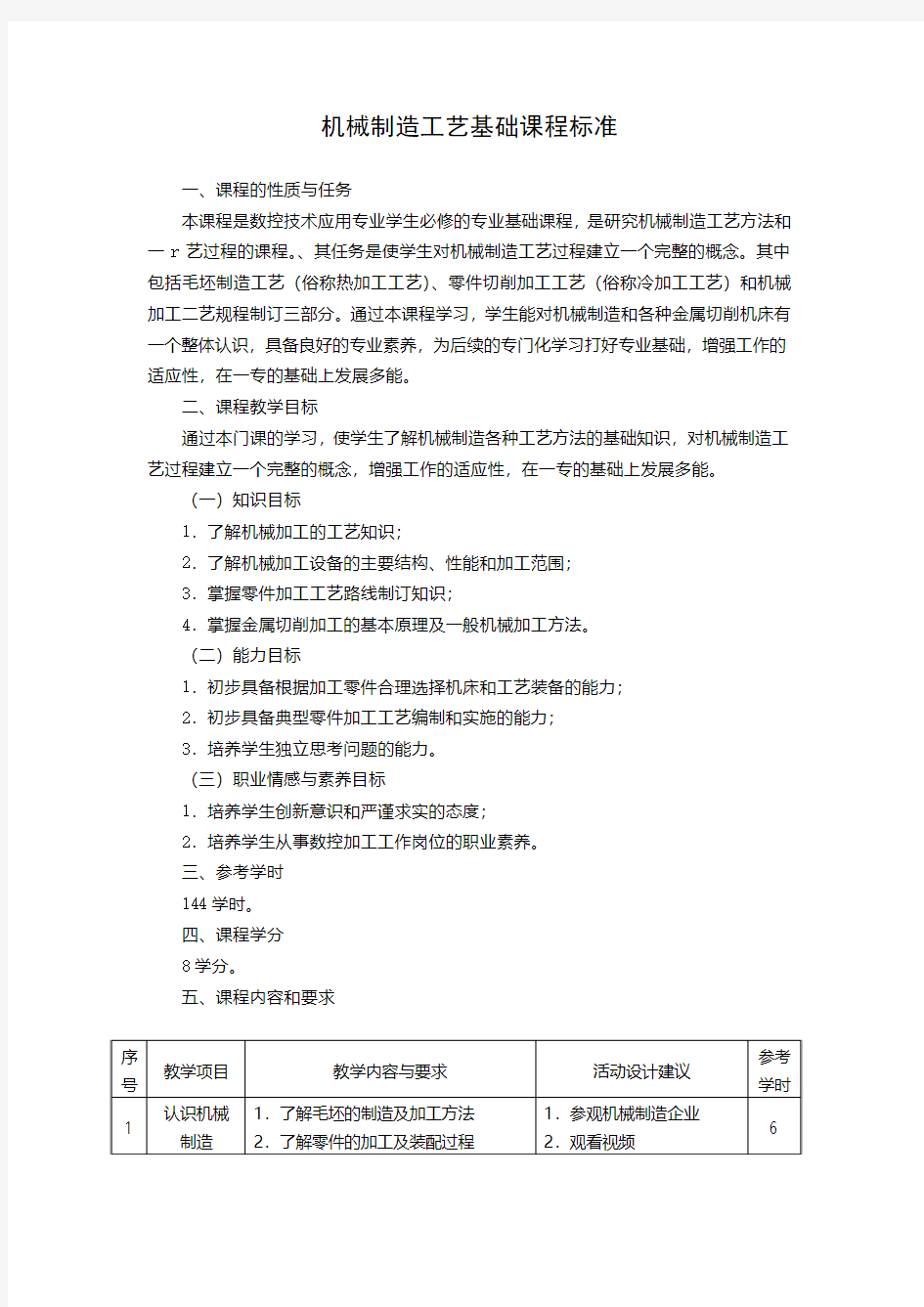 机械制造工艺基础课程标准